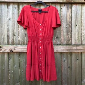 Wrangler Retro Pearl Snap Mini Dress Size M Red Flutter Sleeve